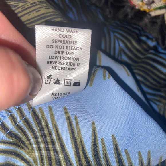 Meghan Fabulous LA Dress Womens Large Blue Palm Print Maxi Beaded Boho Tropical - Picture 12 of 12